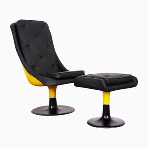 Set of Mid-Century Space Age Lounge Chair and Ottoman in Leather and Fiberglass attributed to Hungarian Applied Arts Company, 1970s