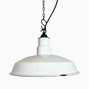 Industrial White Enamel Factory Pendant Lamp, 1960s