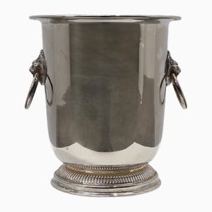 Versilberter Französischer Mid-Century Eiskübel mit Löwenköpfen, Frankreich, 1950er