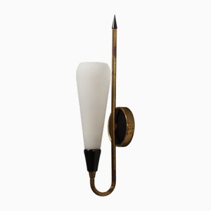 Italian Brass Wall Sconce with Opaline Glass, 1950s