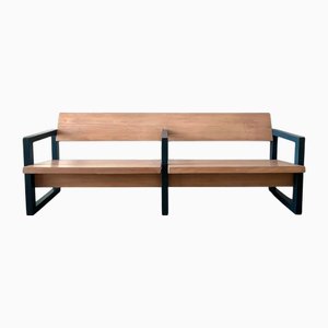 Mid-Century Modern Niederländische Parana Kiefernholz & Blau lackierter Stahl Hoeksteen Pew von Gerrit Rietveld, 1963