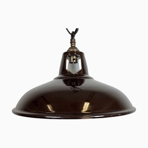 Lampe à Suspension d'Usine Industrielle en Émail Marron, 1960s