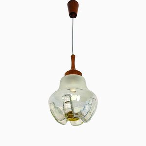 Mid-Century Hängelampe aus Holz & Kunstglas im Stil von Mazzega, 1960er