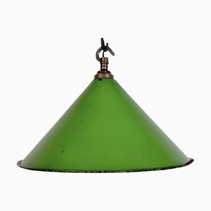 British Industrial Green Enamel Factory Pendant Lamp, 1950s