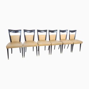 Chaises de Salle à Manger en Skaï Beige attribuées à Melchiorre Bega, Italie, 1950s, Set de 6