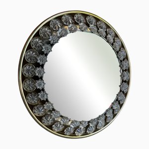 Beleuchteter runder Vintage Wandspiegel mit Kristallglassternen, 1960er