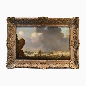 Julius Porcellis, Marina Vessels Landscape, 17ème Siècle, Huile sur Panneau, Encadrée