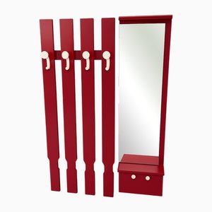 Vintage Wall-Mounted Coat Rack with Mirror and Drawer, Former Czechoslovakia, 1960s