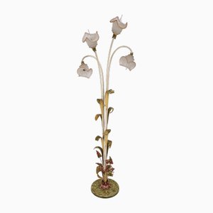 Lampadaire avec Tige en Métal, Détails Feuille et Abat-Jour en Verre Murano