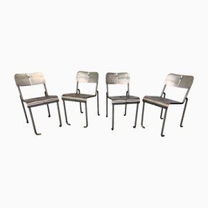 Postmodern Architectural Stainless Steel Dining Chairs, 1980s, Set of 4