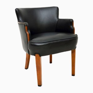 Chaise Art Déco en Noyer et Cuir, 1930