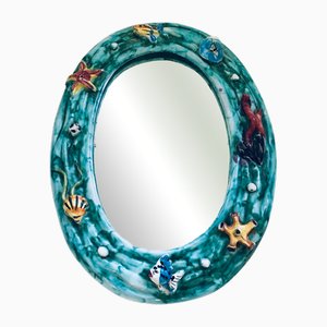 Vintage Art Ceramics Ocean Oval Wall Mirror by Supercasa, 1960s