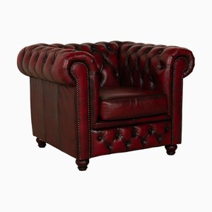 Vintage Chesterfield Leather Armchair in Red - Brown