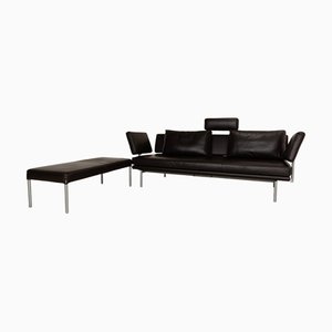Canapé Living Platform à Trois Places en Cuir et Ottomane Marron de Walter Knoll, Set de 2