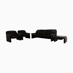 Atlanta Leather Three-Seater Sofa, Armchairs and Black Ottoamn from Laauser, Set of 4