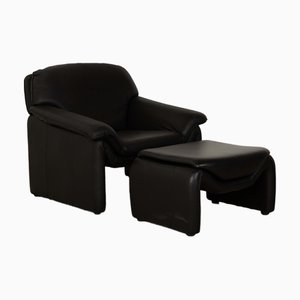 Set of Atlanta Leather Armchair and Black Ottoman