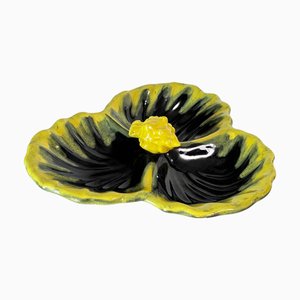 Yellow and Black Ceramic Catchall with 3 Compartments from Vallauris, 1970s