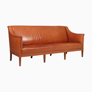 Model 6092 3-Seater Sofa in Tan Leather attributed to Kaare Klint for Rud Rasmussen, 1950s