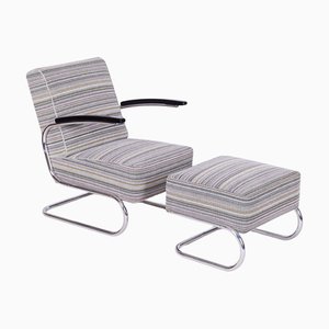 Set of Czech Bauhaus Armchair and Ottoman attributed to W. Gispen for Mücke-Melder, 1930s, Set of 2