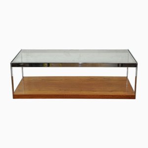 Mesa de centro rectangular de teca y cromo atribuida a Merrow Associates, años 70