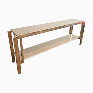 Large Full Brass Travertine Console Table, 1975