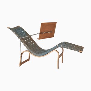 Early No. 36 Chaise Longue in Blue Webbing and Beech attributed to Bruno Mathsson, 1939