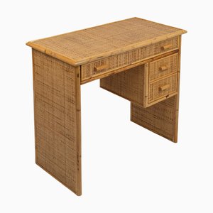 Escritorio Mid-Century moderno de bambú y ratán, años 70