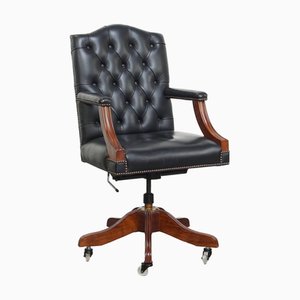 Chesterfield Schreibtischstuhl aus dunkelblauem Rindsleder