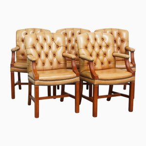 Chesterfield Dining or Conference Chairs in Light Cognac Cowhide Leather, Set of 5