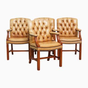 Chesterfield Dining or Conference Chairs in Light Cognac Cowhide Leather, Set of 4