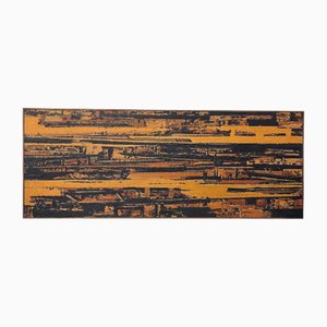 Serge Detriaux, Abstract Orange and Black Composition, Oil on Panel, 1998
