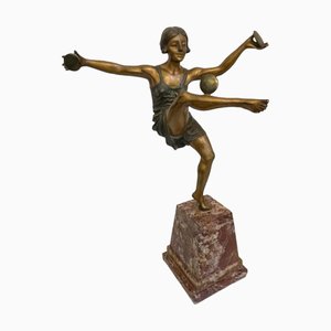 Leonildo Giannoni, Art Deco Akt Tänzerin mit Scheiben, 1930er, Polychrome Bronze