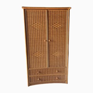 Vintage Wicker Wardrobe with Lower Drawers