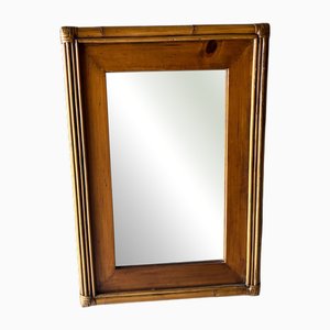 Vintage Dark Wood and Cane Wall Mirror