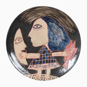 Céramique Femme et Poisson et la Lune par Corneille, 1990s