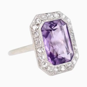 Art Deco Cocktail Ring with Amethyst and Diamonds, 1920s-1940s