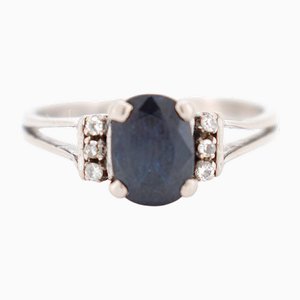 Vintage Solitaire Ring in 1 Carat Sapphire and Diamonds, 1990s