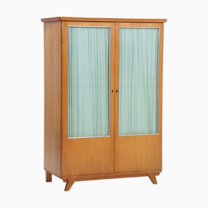 Vintage Glass Linen Cabinet with Decorative Inserts, 1960s