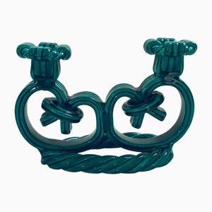 Vintage Art Ceramics Green Braided Candleholder by Vallauris, 1950s