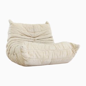 Sedia Togo vintage in velluto beige di Michel Ducaroy per Ligne Roset, anni '80