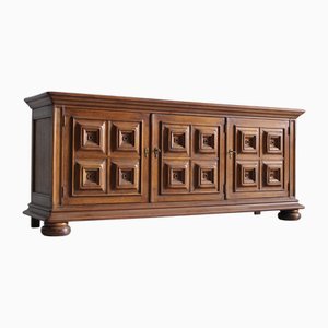 Spanish Brutalist Sideboard in Carved Wood, 1960s