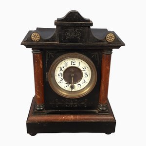 Orologio a pendolo da camino antico Impero in legno e ottone di HAC, fine XIX secolo