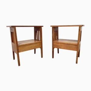 Oak Bedside Tables, 1950s, Set of 2