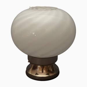 Lampe de Bureau Sphérique Moderne en Verre de Murano Spirale Blanc et Métal, 1970s