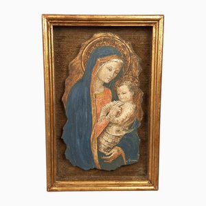 Madonna & Child Icon Painting in Oil on Stone by F. Mariani, 1960s
