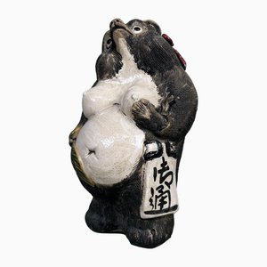 Poterie Shigaraki Tanuki pour Femme avec Noeud Rouge, 1960s