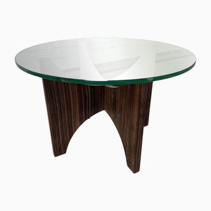 Mesa de centro de vidrio y madera, años 50