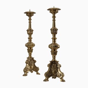 Grands Bougeoirs d'Église Antique en Bronze, 1890s, Set de 2
