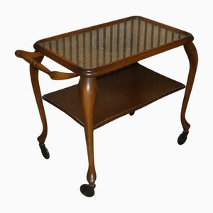 Chippendale Style Serving Bar Cart in Wicker and Glass, 1960s