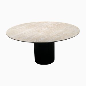 Tobio Dining Table in Travertine and Leather by Afra & Tobia Scarpa for B&B Italia, 1977